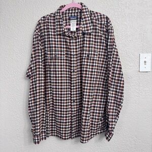 Patagonia Organic Cotton Plaid Button Up Shirt Men’s XXL Brown Blue Flannel